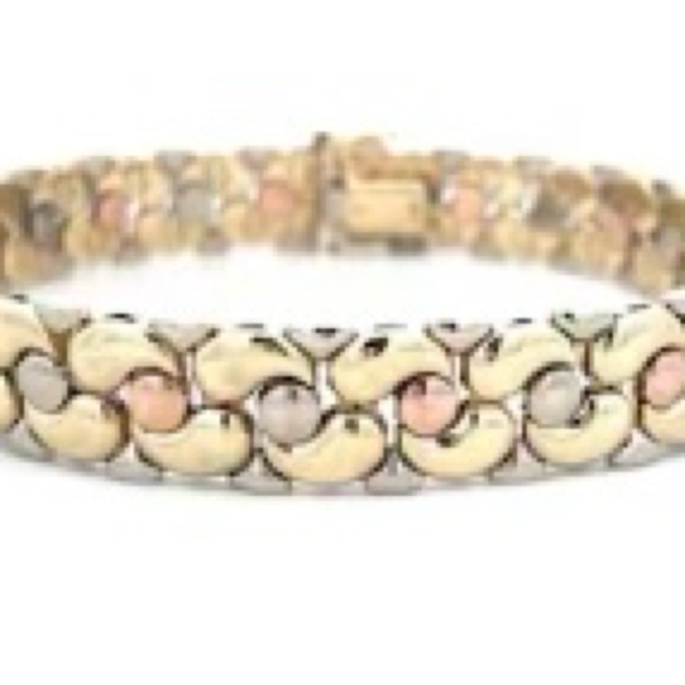 21.74 Grams RARE Solid 14K Paisley Bracelet Tri-color Yellow/White/Rose Gold